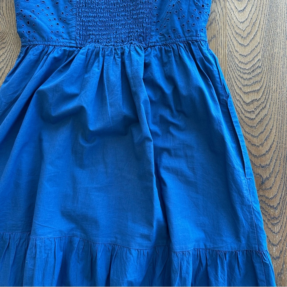 Uniglo Cotton Sun Midi Dress Eyelet Smocked Pockets Blue Size XS Women's - Picture 5 of 16